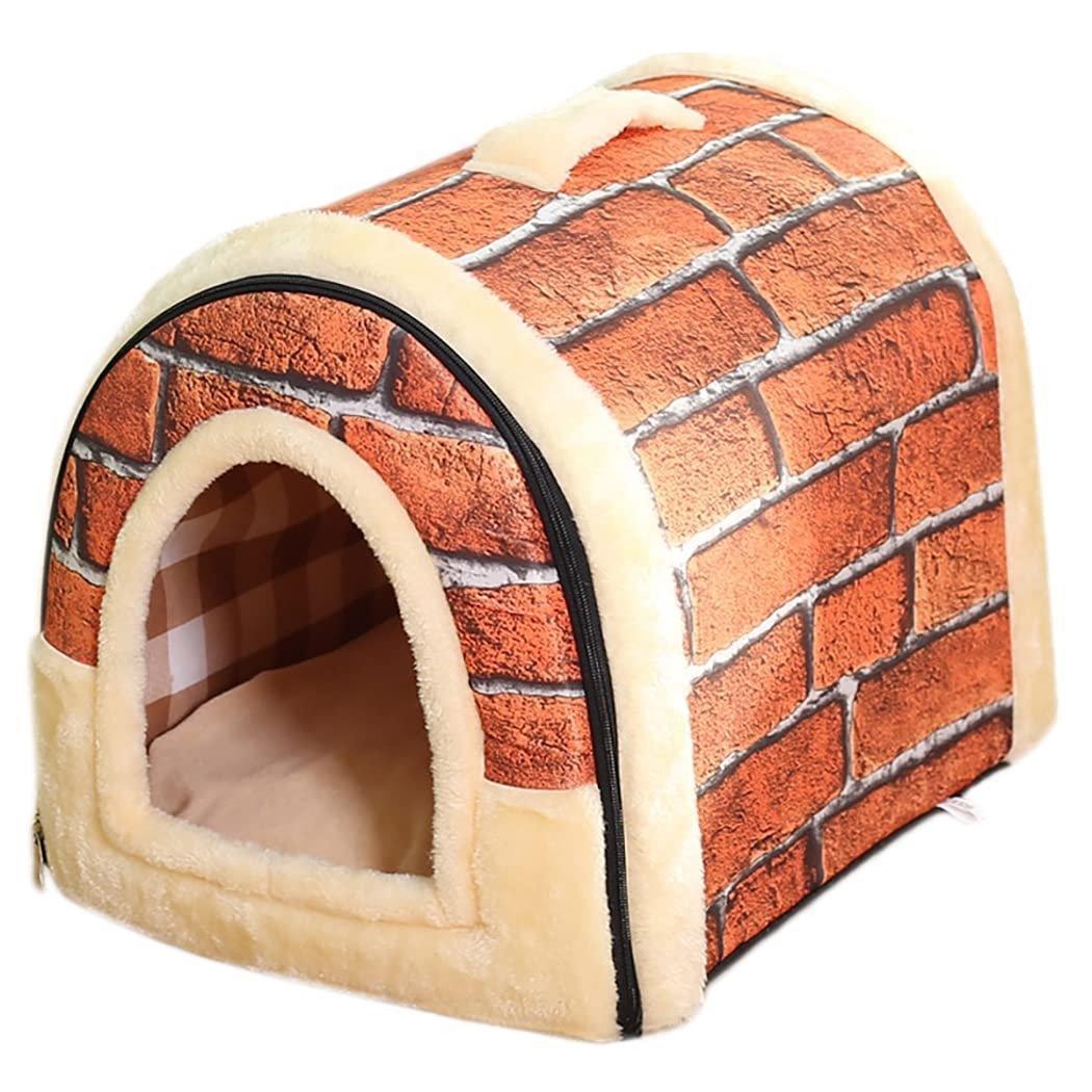 XL Soft Igloo Pet House Kennel - Warm Cushion for Cats & Dogs - Brick Design