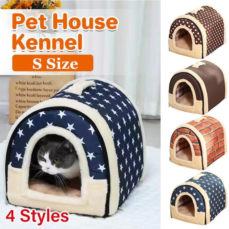 Pet House Soft Igloo Bed for Cats & Puppies - S Size, Brown Dots, Portable & Warm