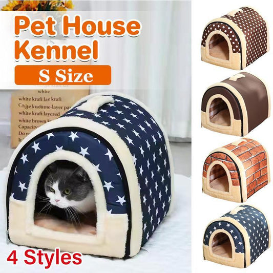 Pet House Soft Igloo Bed for Cats & Puppies - S Size, Brown Dots, Portable & Warm