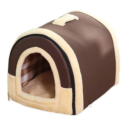 L Size Brown Dots Pet House Kennel Soft Igloo Bed for Cats & Puppies - Warm Cushion