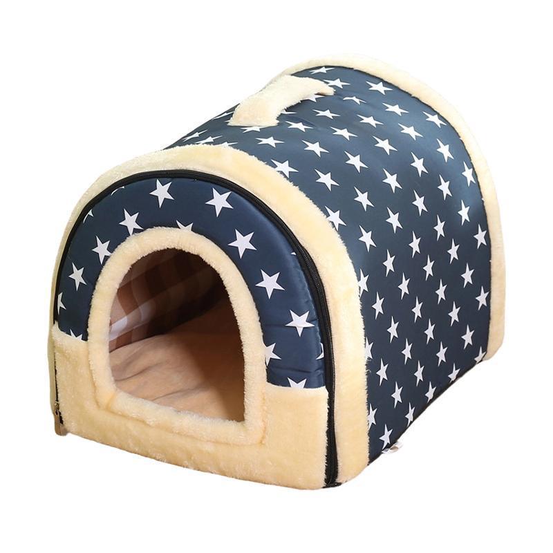 L Size Brown Dots Pet House Kennel Soft Igloo Bed for Cats & Puppies - Warm Cushion