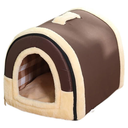 XL Soft Igloo Pet House Bed - Warm Cushion for Cats & Dogs - Brown Dots