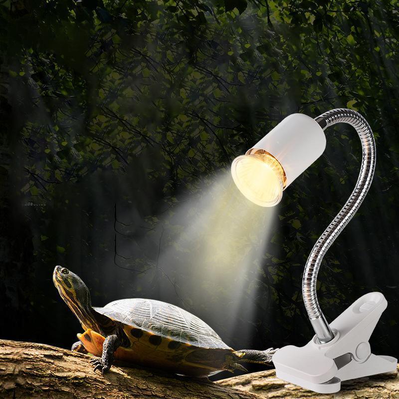 E27 Reptile Heat Lamp UVA UVB Turtle Lizard Heating Light with Clip - 25W Bulb + White Holder