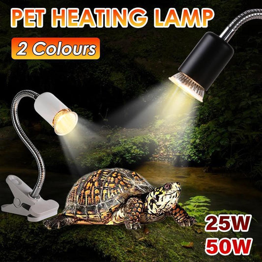 E27 Reptile Heat Lamp UVA UVB Turtle Lizard Heating Light with Clip - 50W Bulb + White Holder