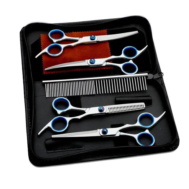 Premium 7 Piece Stainless Steel Pet Grooming Scissors Set with Case