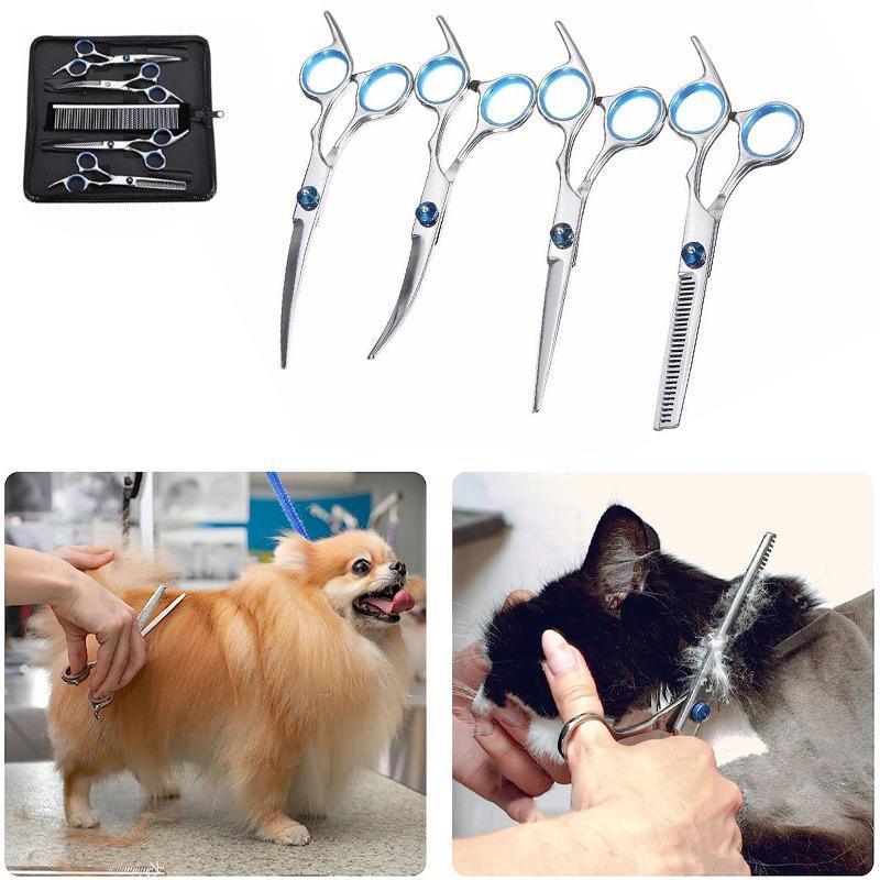 Premium 7 Piece Stainless Steel Pet Grooming Scissors Set with Case
