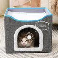 Foldable Cat Bed Hideaway with Scratching Board, 42x42x35cm, Dark Grey - SuperSaverAU - view 5