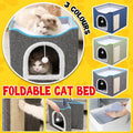Foldable Cat Bed Hideaway with Scratching Board, 42x42x35cm, Navy - SuperSaverAU - view 1