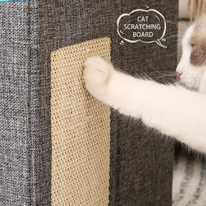 Foldable Cat Bed Hideaway with Scratching Board, 42x42x35cm, Navy