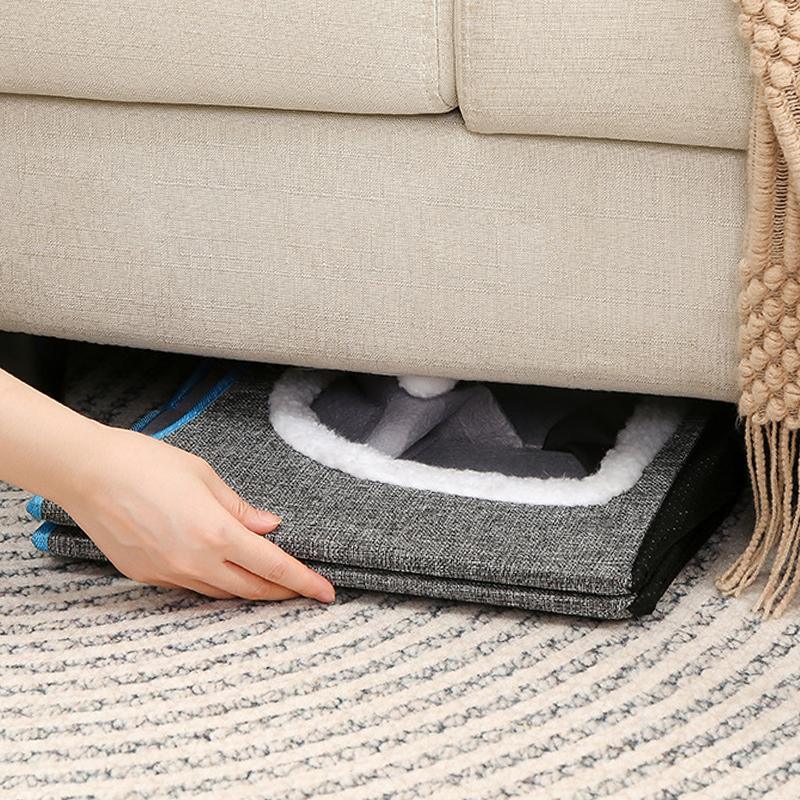 Foldable Cat Bed Hideaway with Scratching Board, 42x42x35cm, Navy