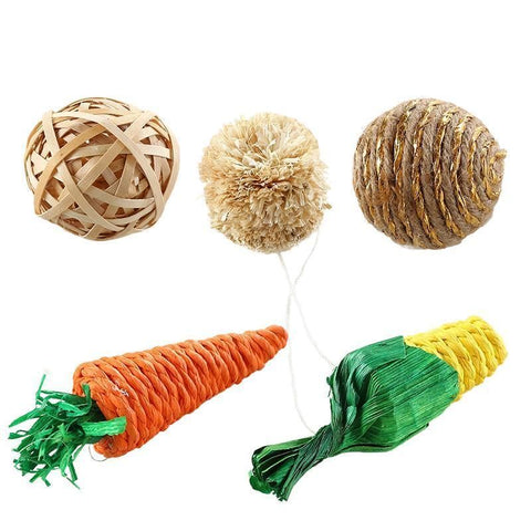 Premium Rabbit Straw Rattan Chewing Ball Pet Toys - 5pcs