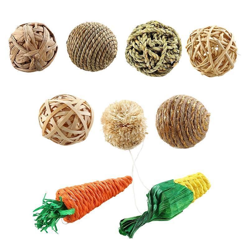 Premium Rabbit Straw Rattan Chewing Ball Pet Toys - 5pcs