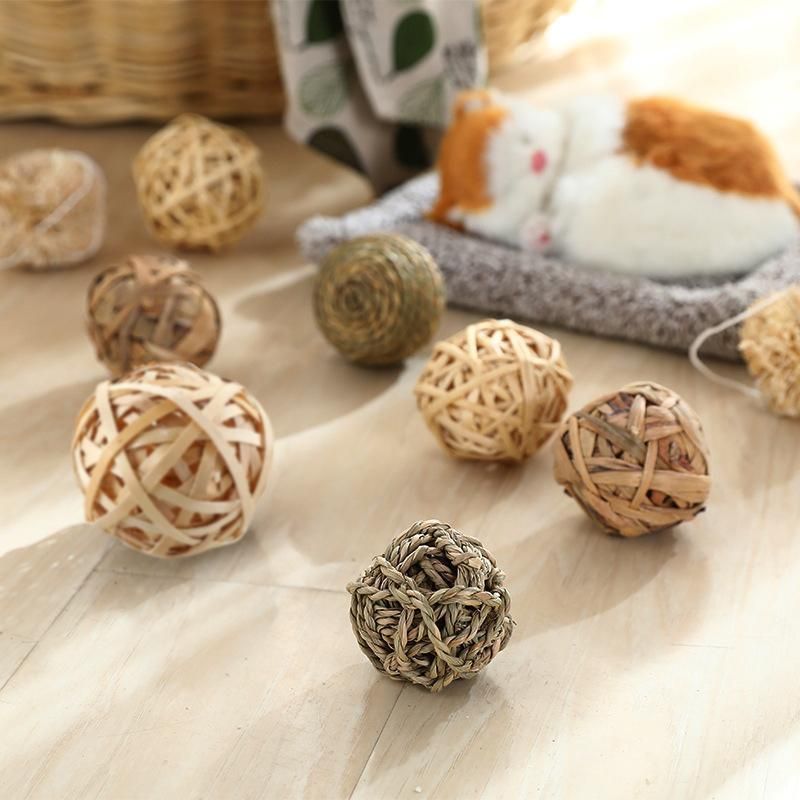 Premium Rabbit Straw Rattan Chewing Ball Pet Toys - 5pcs