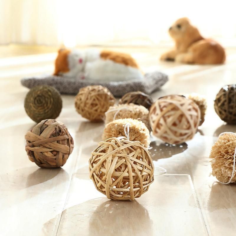 Premium Rabbit Straw Rattan Chewing Ball Pet Toys - 5pcs