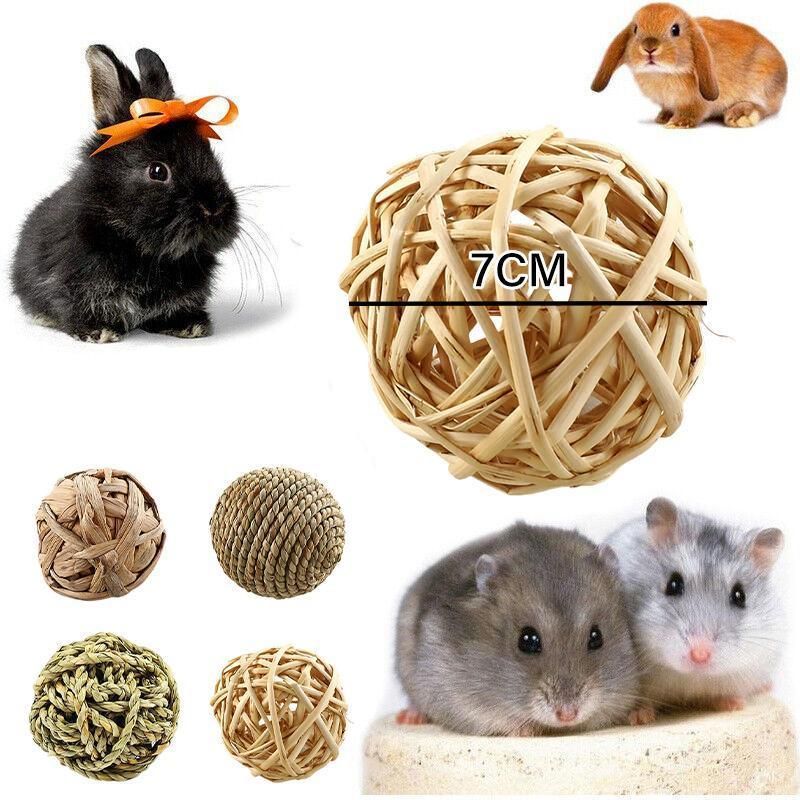 Premium Rabbit Straw Rattan Chewing Ball Pet Toys - 5pcs