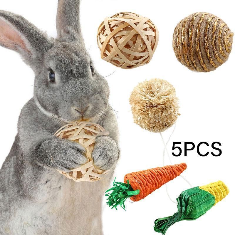 Premium Rabbit Straw Rattan Chewing Ball Pet Toys - 5pcs