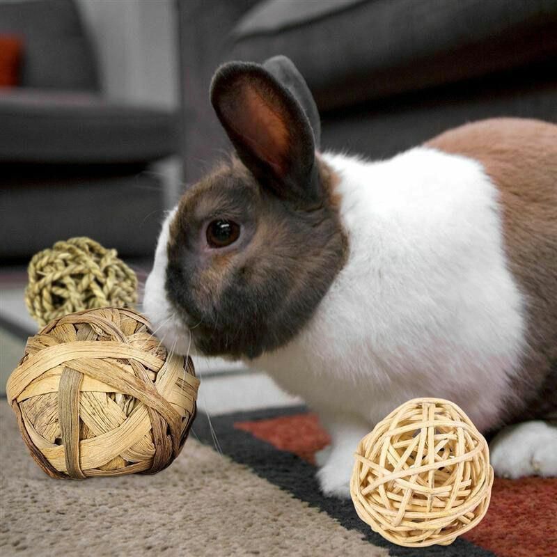 Premium Rabbit Straw Rattan Chewing Ball Pet Toys - 5pcs