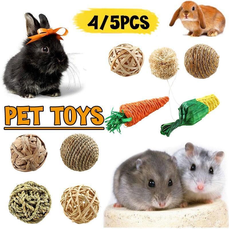Premium Rabbit Straw Rattan Chewing Ball Pet Toys - 5pcs