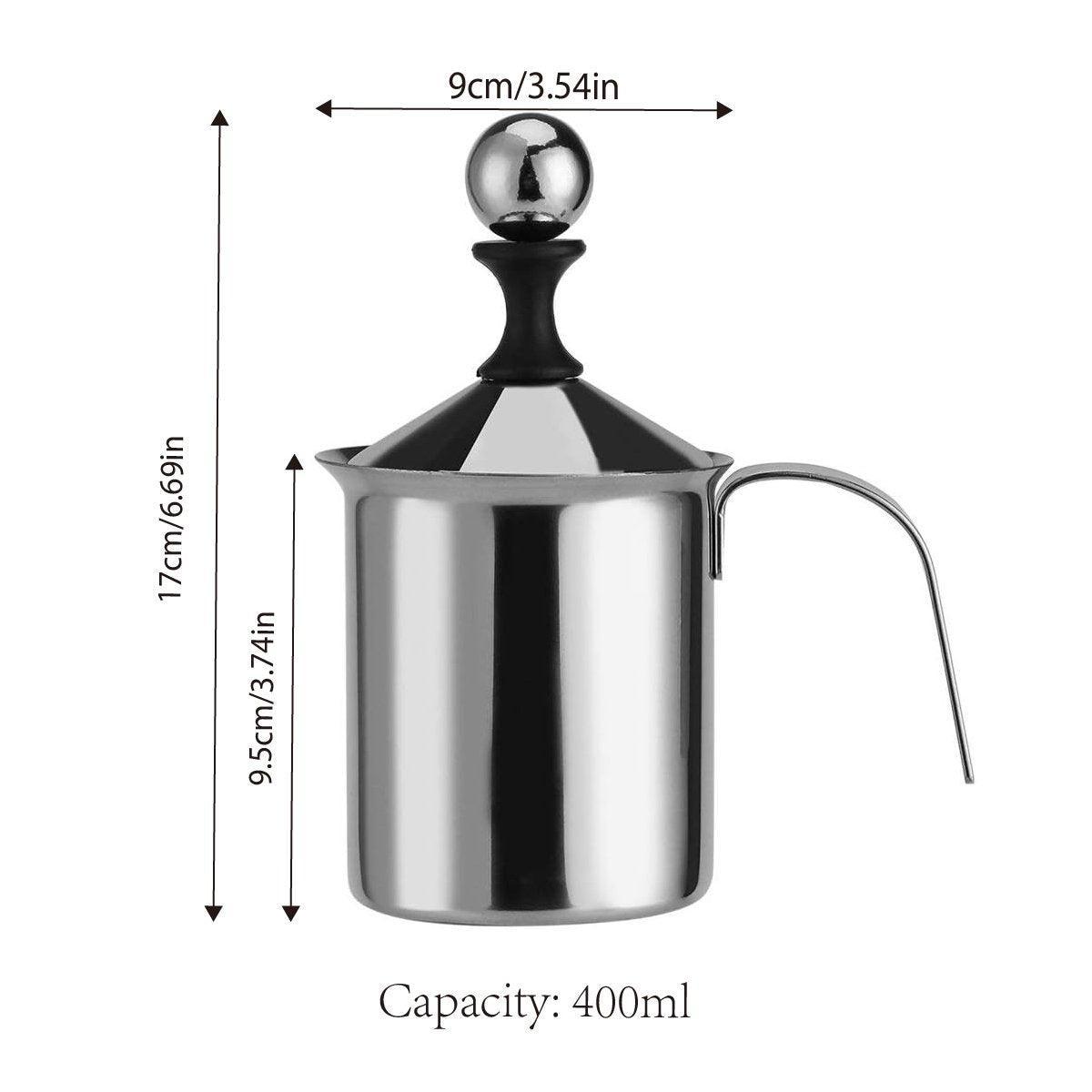 Premium 400ml Stainless Steel Manual Milk Frother with Double Mesh