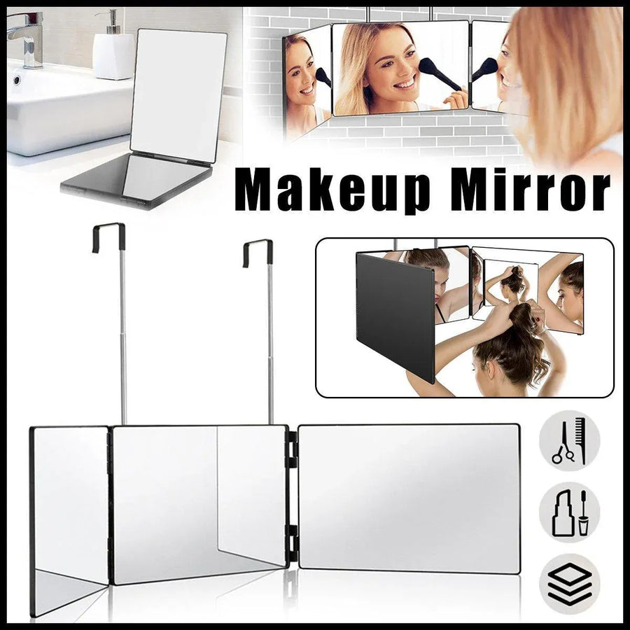 Premium 3-Way Hanging Hair Cutting Mirror Foldable No-Drill Grooming Mirror