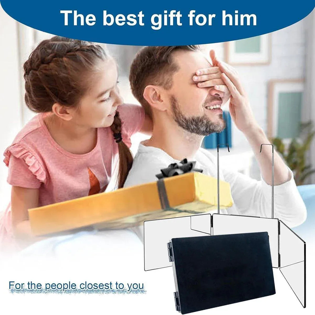 Premium 3-Way Hanging Hair Cutting Mirror Foldable No-Drill Grooming Mirror