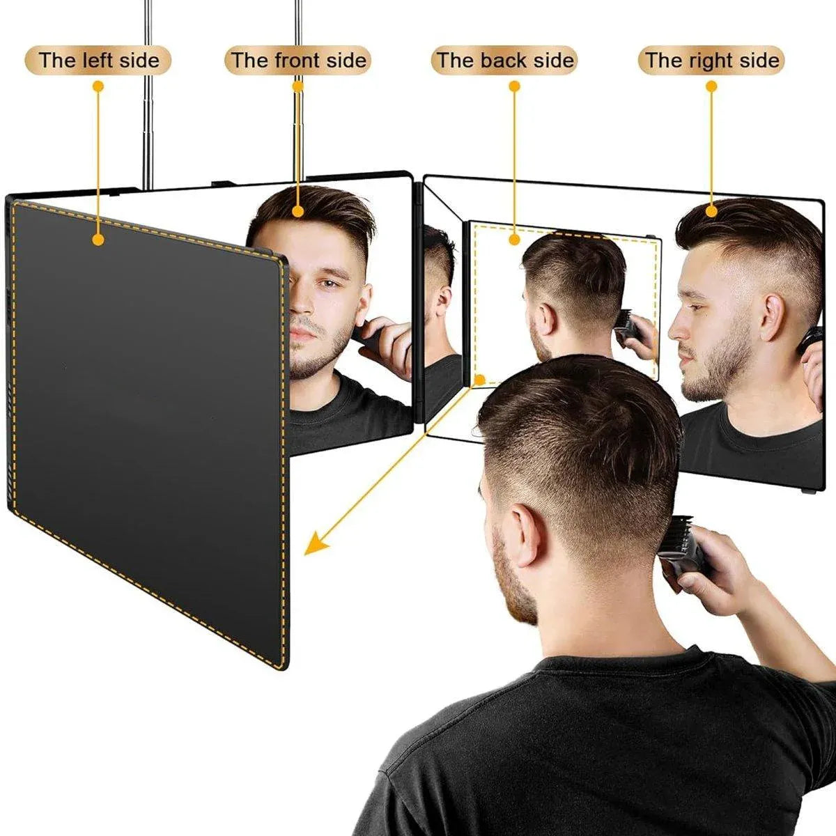 Premium 3-Way Hanging Hair Cutting Mirror Foldable No-Drill Grooming Mirror