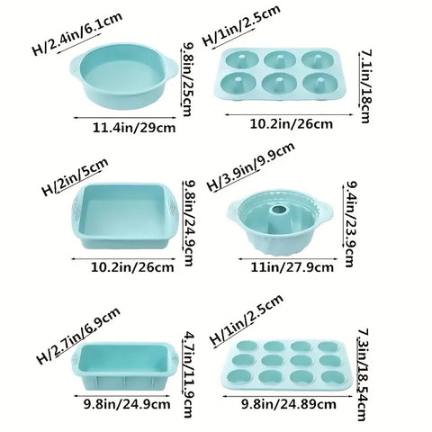 6PCS Silicone Cake Mould Set Baking Pans Nonstick Cupcake Cookie Tools Reusable - Green - SuperSaverAU - view 2