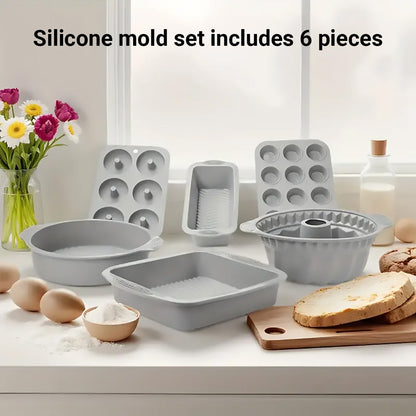 6PCS Silicone Cake Mould Set Baking Pans Nonstick Cupcake Cookie Tools Reusable - Green