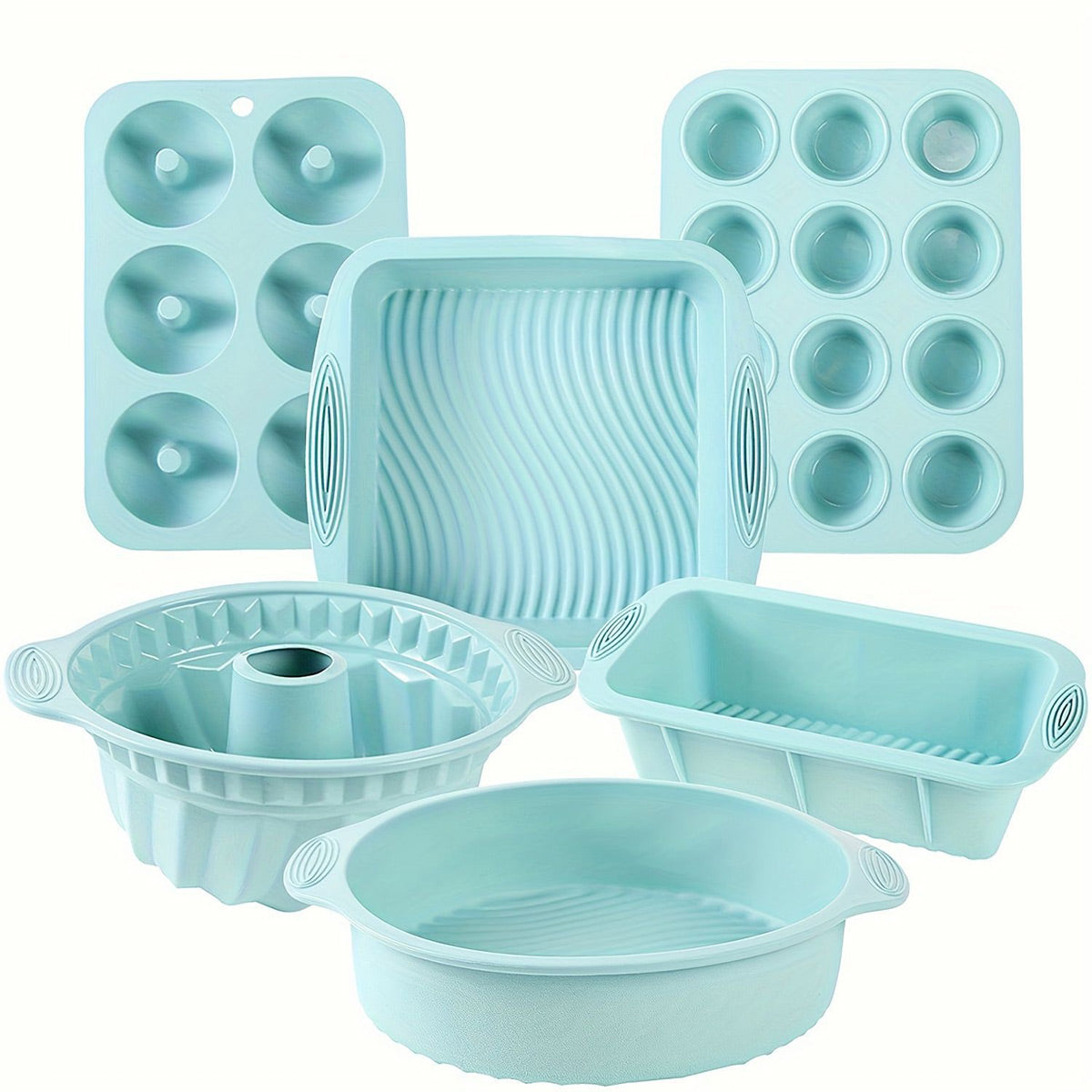 6PCS Silicone Cake Mould Set Baking Pans Nonstick Cupcake Cookie Tools Reusable - Green - SuperSaverAU - view 4