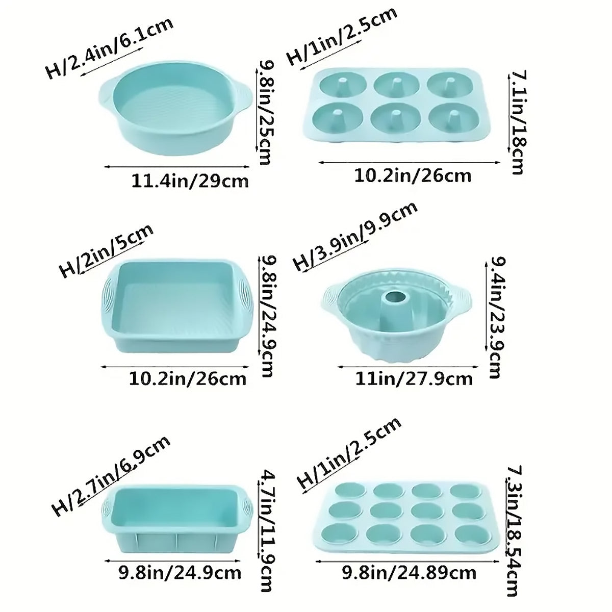 6PCS Silicone Cake Mould Set Baking Pans Nonstick Cupcake Cookie Tools Reusable - Grey