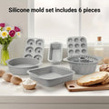 6PCS Silicone Cake Mould Set Baking Pans Nonstick Cupcake Cookie Tools Reusable - Grey - SuperSaverAU - view 4
