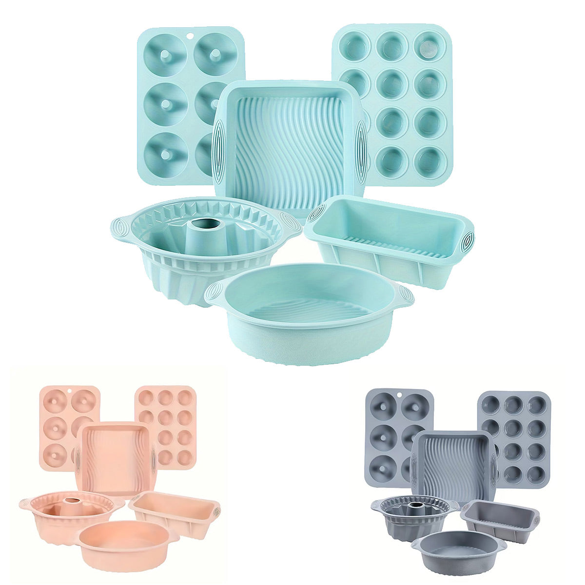 6PCS Silicone Cake Mould Set Baking Pans Nonstick Cupcake Cookie Tools Reusable - Pink