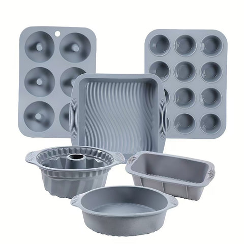 6PCS Silicone Cake Mould Set Baking Pans Nonstick Cupcake Cookie Tools Reusable - Pink - SuperSaverAU - view 2