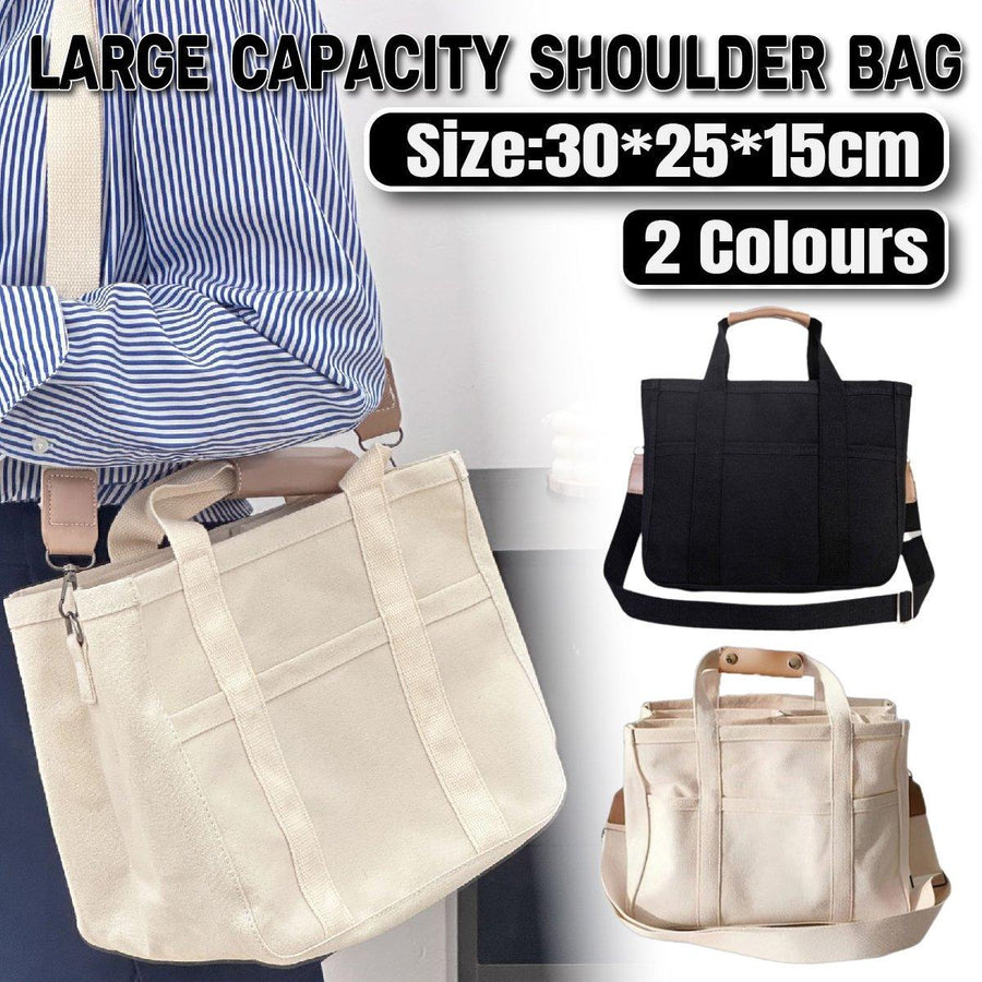 Canvas Mummy Bag - Black | Multifunctional Shoulder Tote - SuperSaverAU - view 1