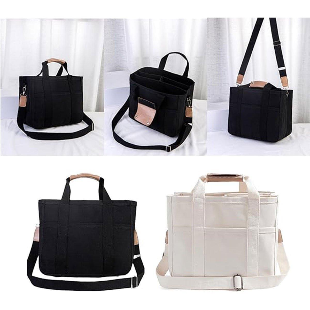 Canvas Mummy Bag - Black | Multifunctional Shoulder Tote - SuperSaverAU - view 5