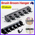 Premium Grey Wall Mounted Mop Broom Holder 5 Slots 6 Hooks Kitchen Storage Rack