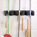 Premium Grey Wall Mounted Mop Broom Holder 5 Slots 6 Hooks Kitchen Storage Rack