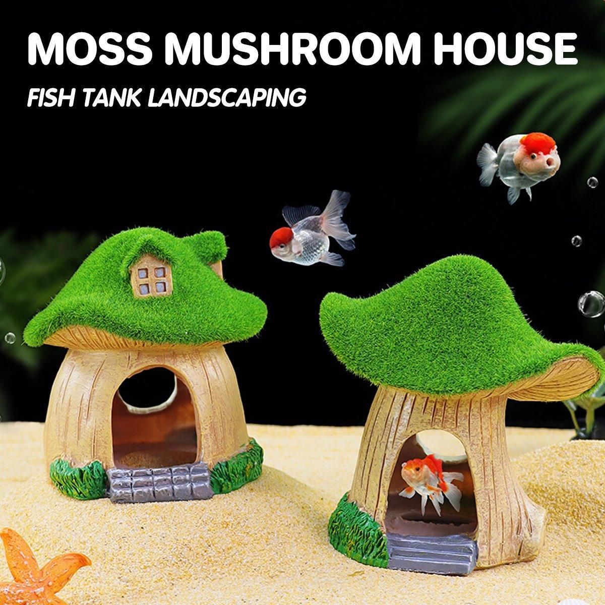 Premium Aquarium Moss Mushroom House Decoration - House With Window