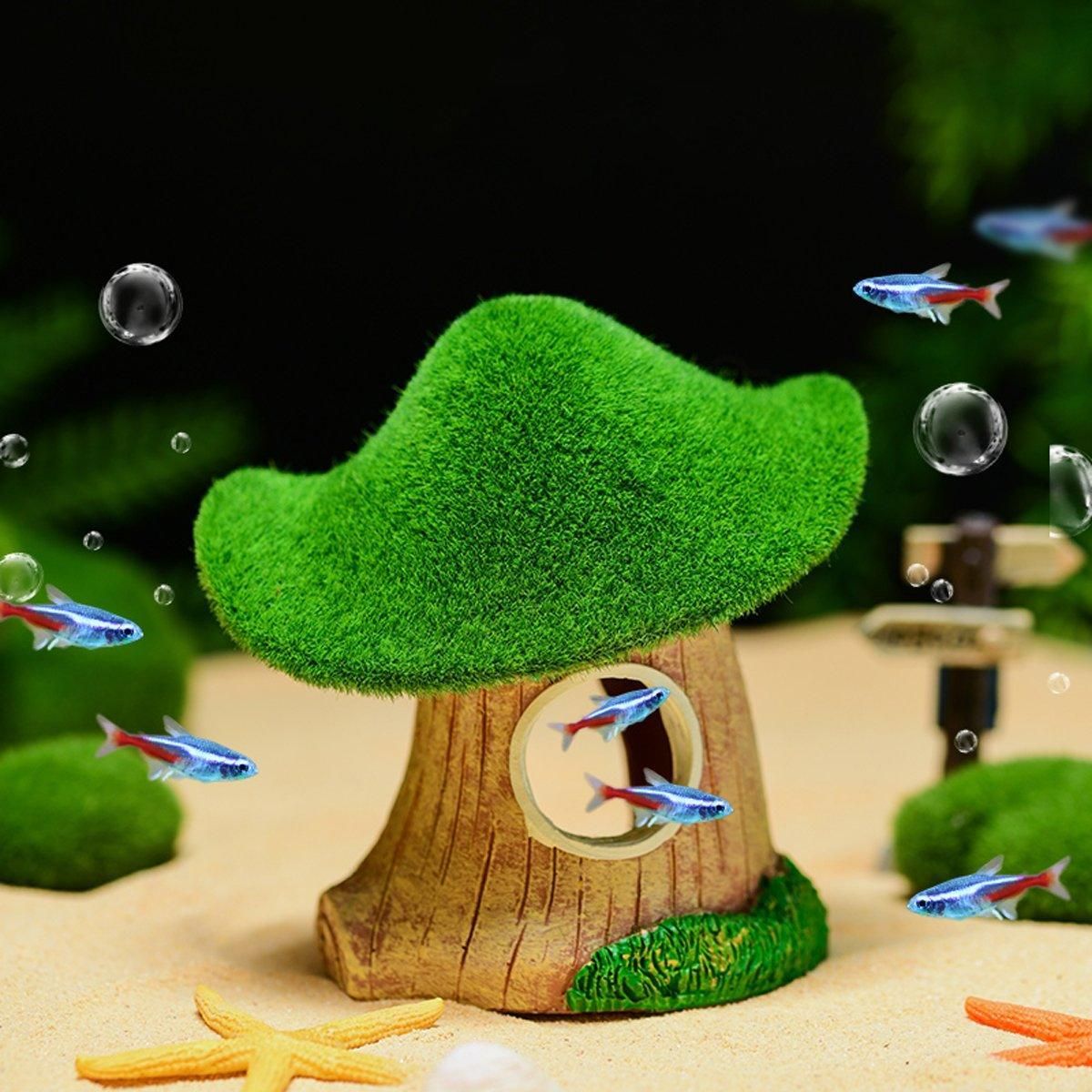 Premium Aquarium Moss Mushroom House Decoration - House With Window