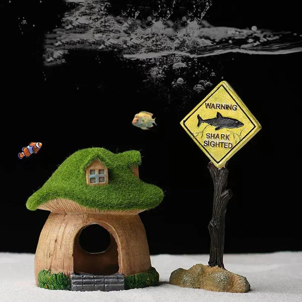 Premium Aquarium Moss Mushroom House Decoration - House With Window