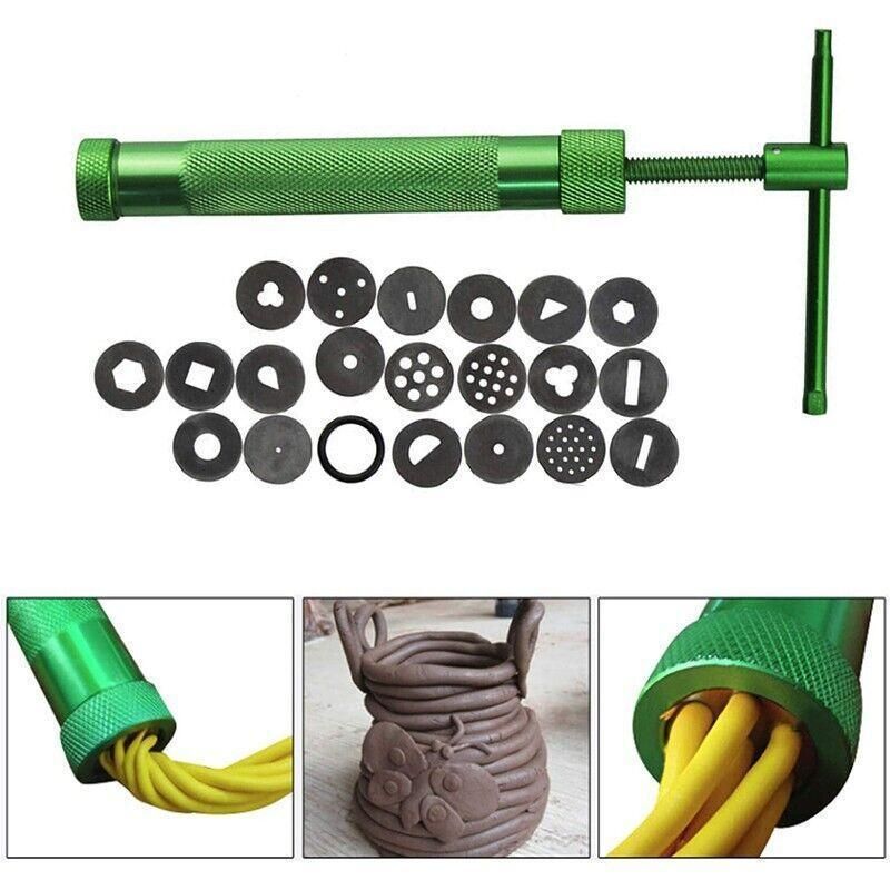 Premium Polymer Clay Gun Extruder – Green with 20 Discs