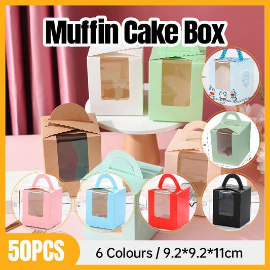 Premium Cupcake Boxes - 50 Pack with Window - Blue