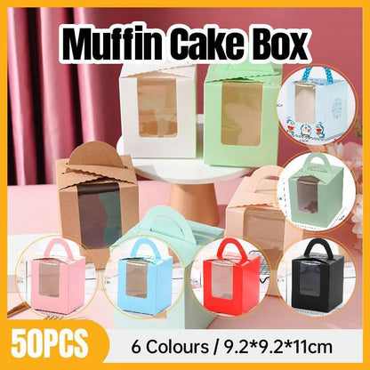 Premium Cupcake Boxes - 50 Pack with Window - Red