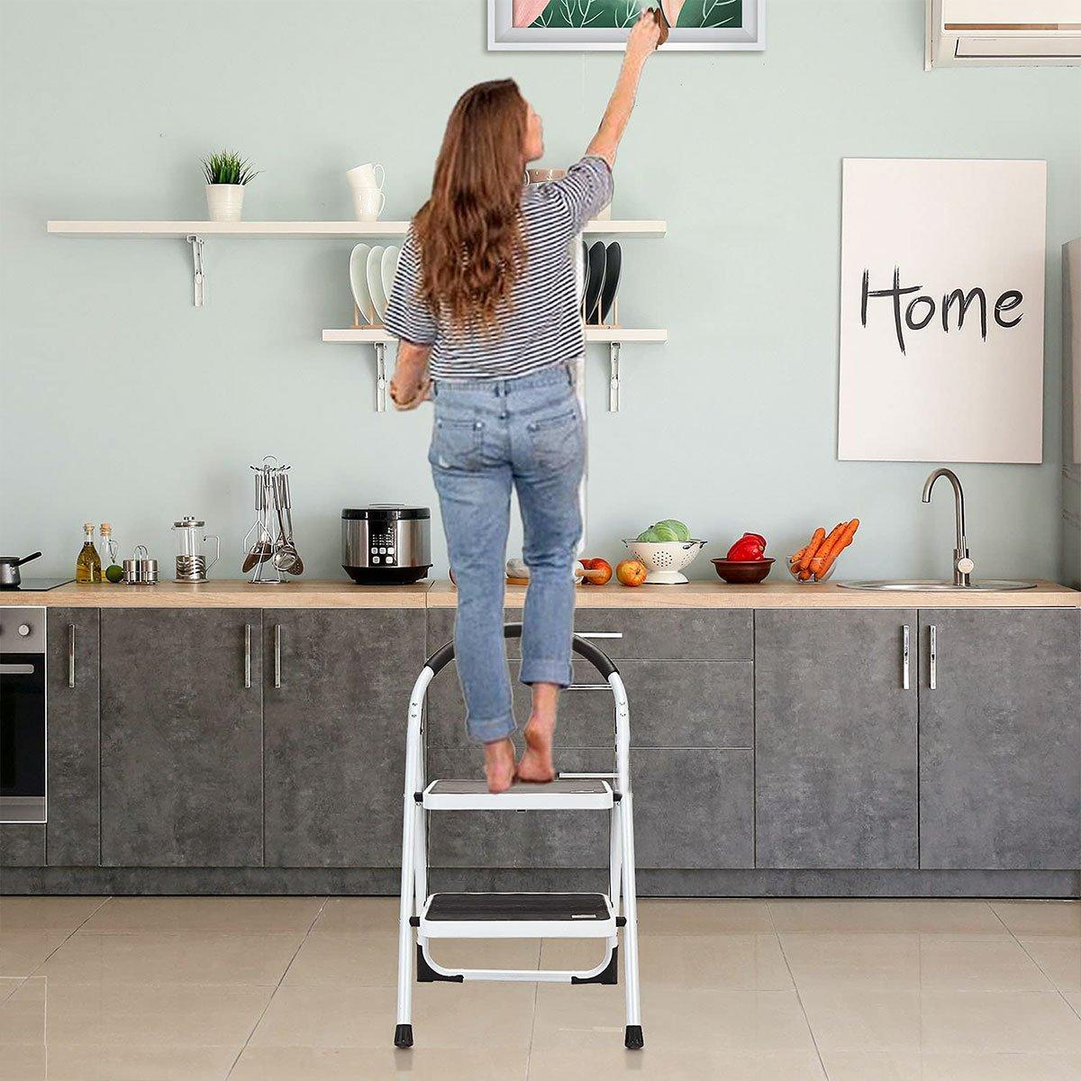 Folding Portable Multi-Step Iron Ladder with Handrail - SuperSaverAU - view 4