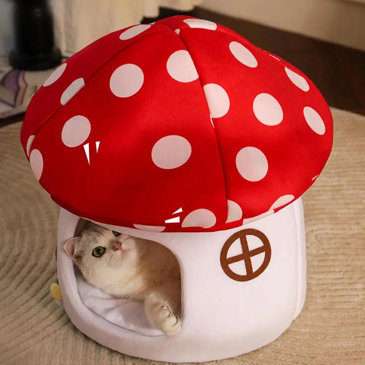 Mushroom Cat House 19.7x18.5 inches - Cozy Indoor Bed for Cats & Small Pets