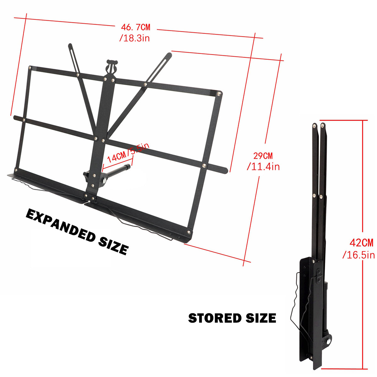 Premium Black Portable Folding Desktop Music Stand and Book Holder
