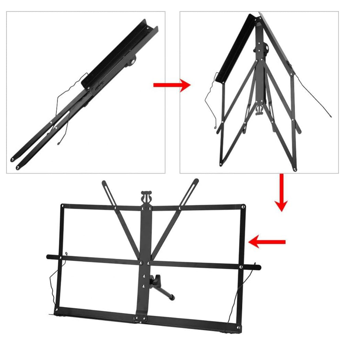 Premium Black Portable Folding Desktop Music Stand and Book Holder