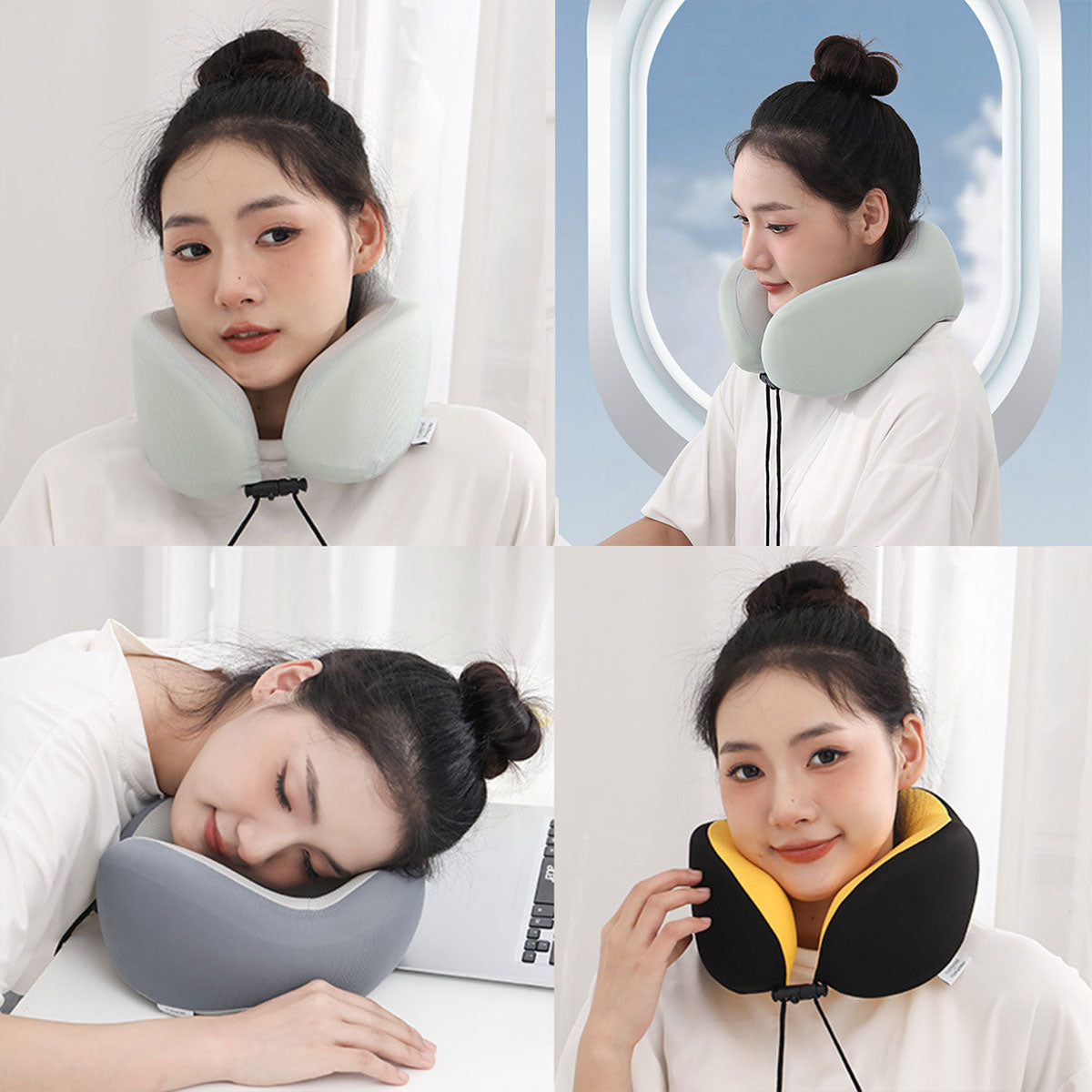 Memory Foam U Shaped Neck Pillow Travel Portable Office Nap Support Pillow - Black - SuperSaverAU - view 4