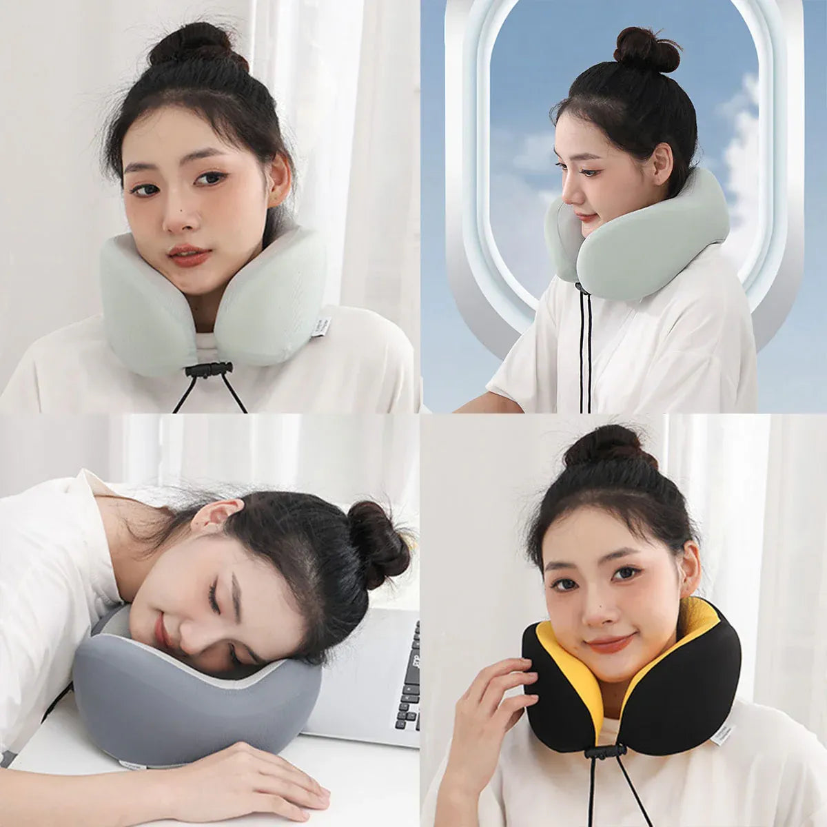 Premium Green Memory Foam U Shaped Travel Neck Pillow with Storage Bag