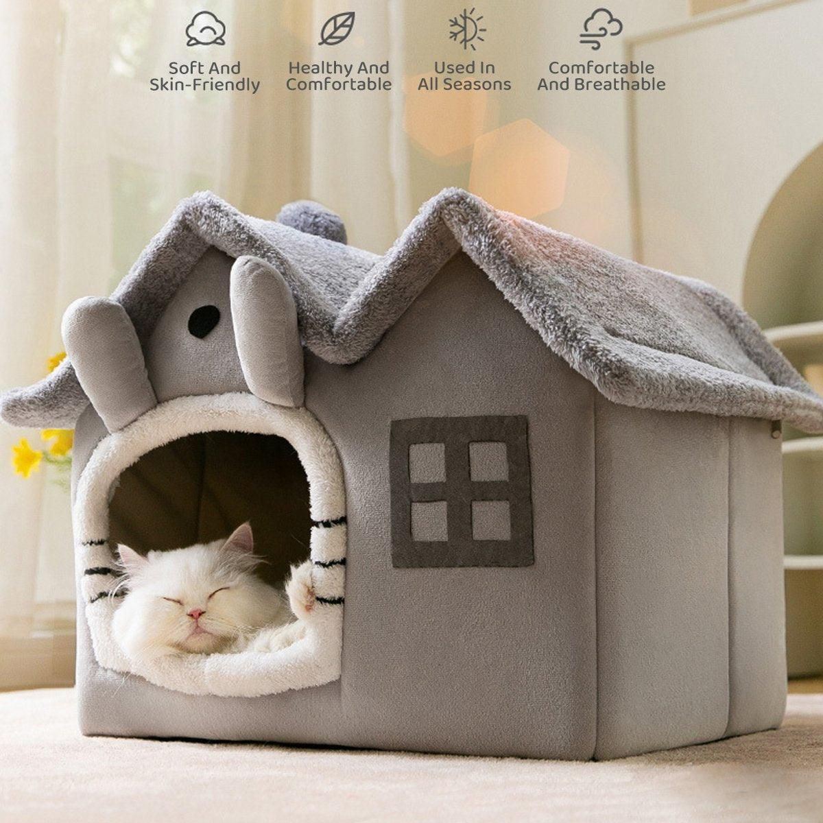 Removable Washable Pet House for Cats & Dogs - Brown, Size S, All-Season Comfort